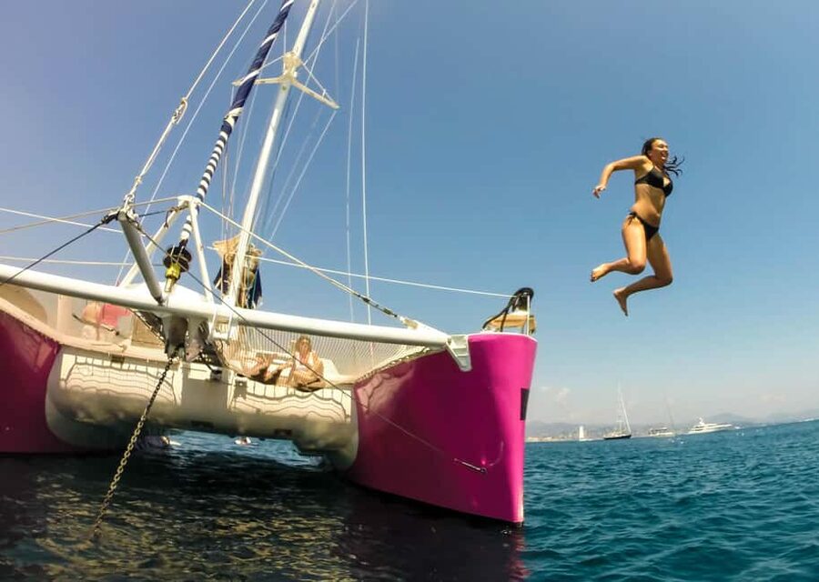 Côte d'Azur: Half-Day Coastline Catamaran Sailing Tour - Boarding, aperitif, and the first sail away