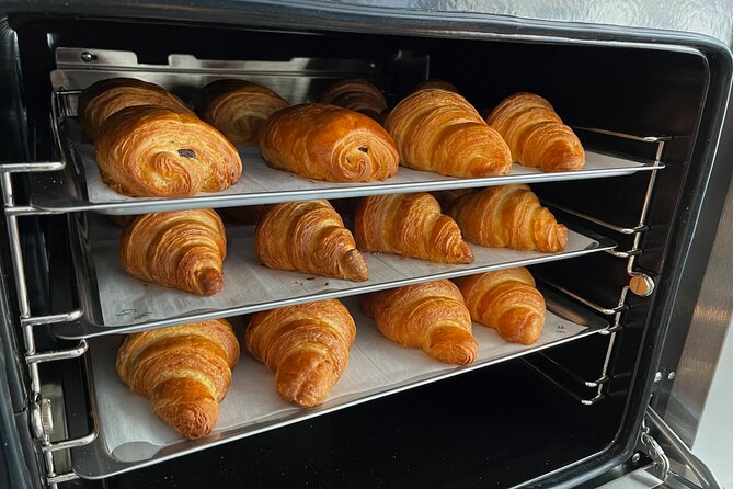 Paris Croissant and Breakfast Pastry Class with a French Chef - Eating the results with coffee and tea