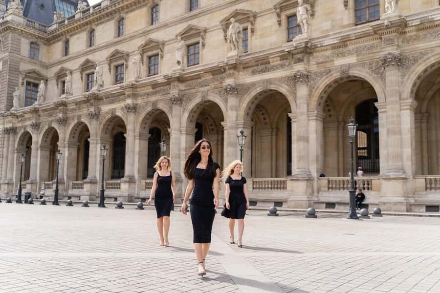 Paris: Louvre photoshoot or Seine bridges Eiffel Tower walk - Pont Alexandre, gold details and Eiffel Tower views