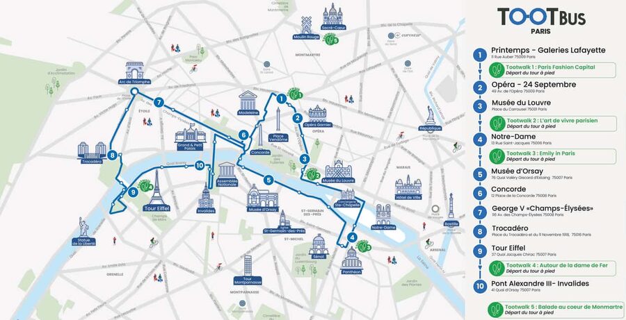Paris: Tootbus Hop-on Hop-off with optional river cruise - Trocadéro and the Eiffel Tower views