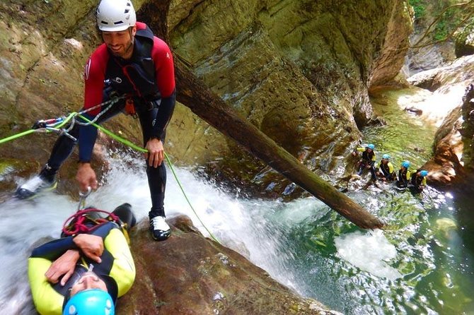 Sports canyoning in the Vercors near Grenoble - The gear included for a cold, wet half-day